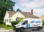 van in front of customer's house