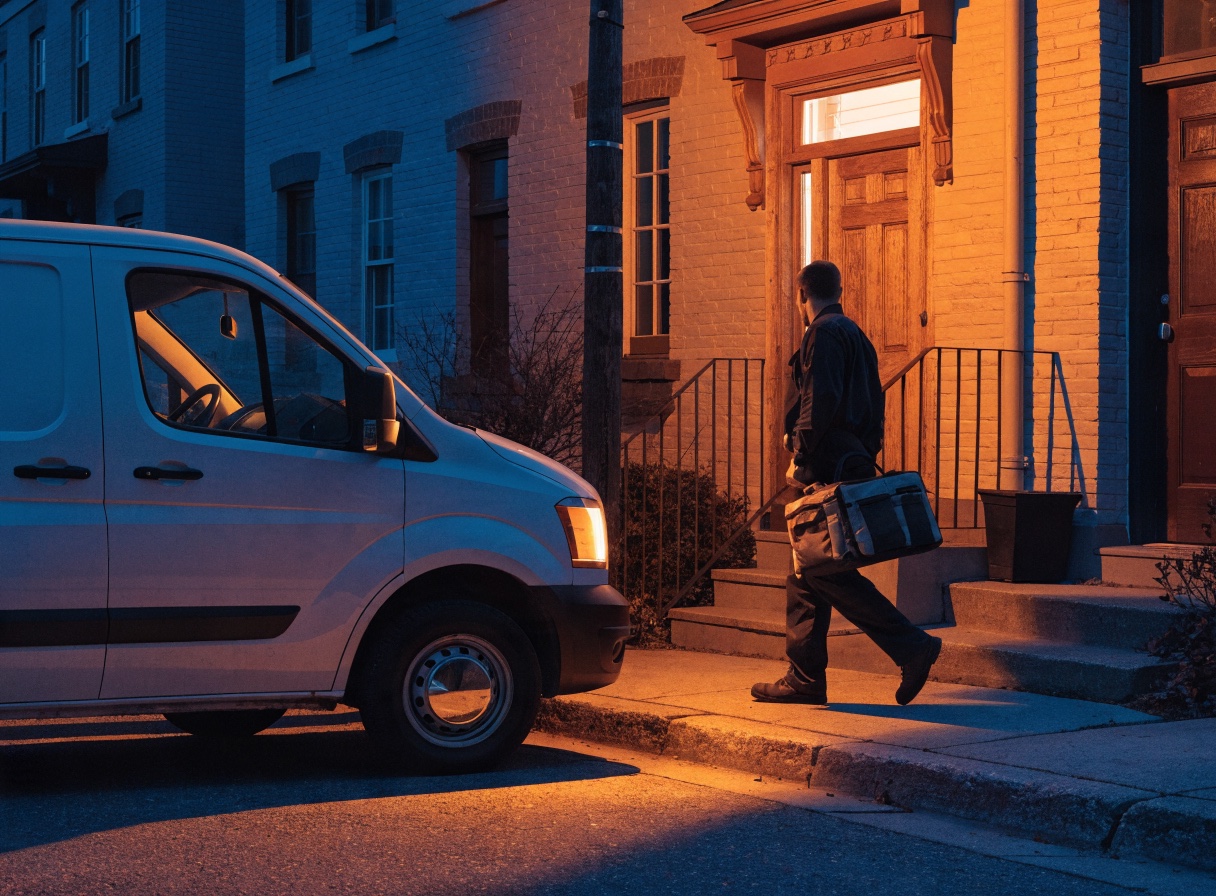 Nighttime HVAC service response at a Philadelphia rowhome